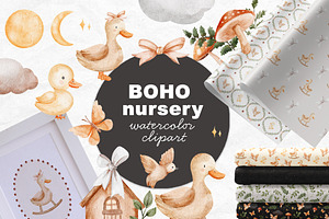 Boho nursery watercolor clipart