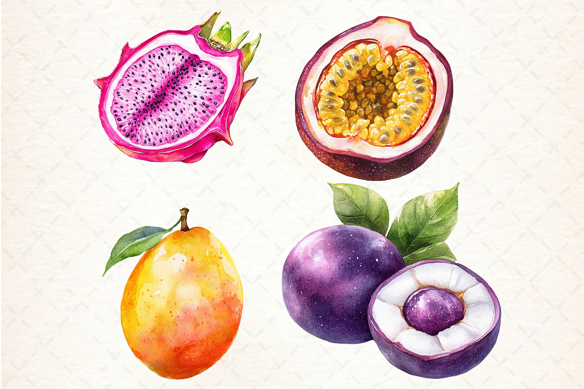 Watercolor Tropical Fruit Clipart, an Illustration by Libby Wishes (Photo 3 of 5)