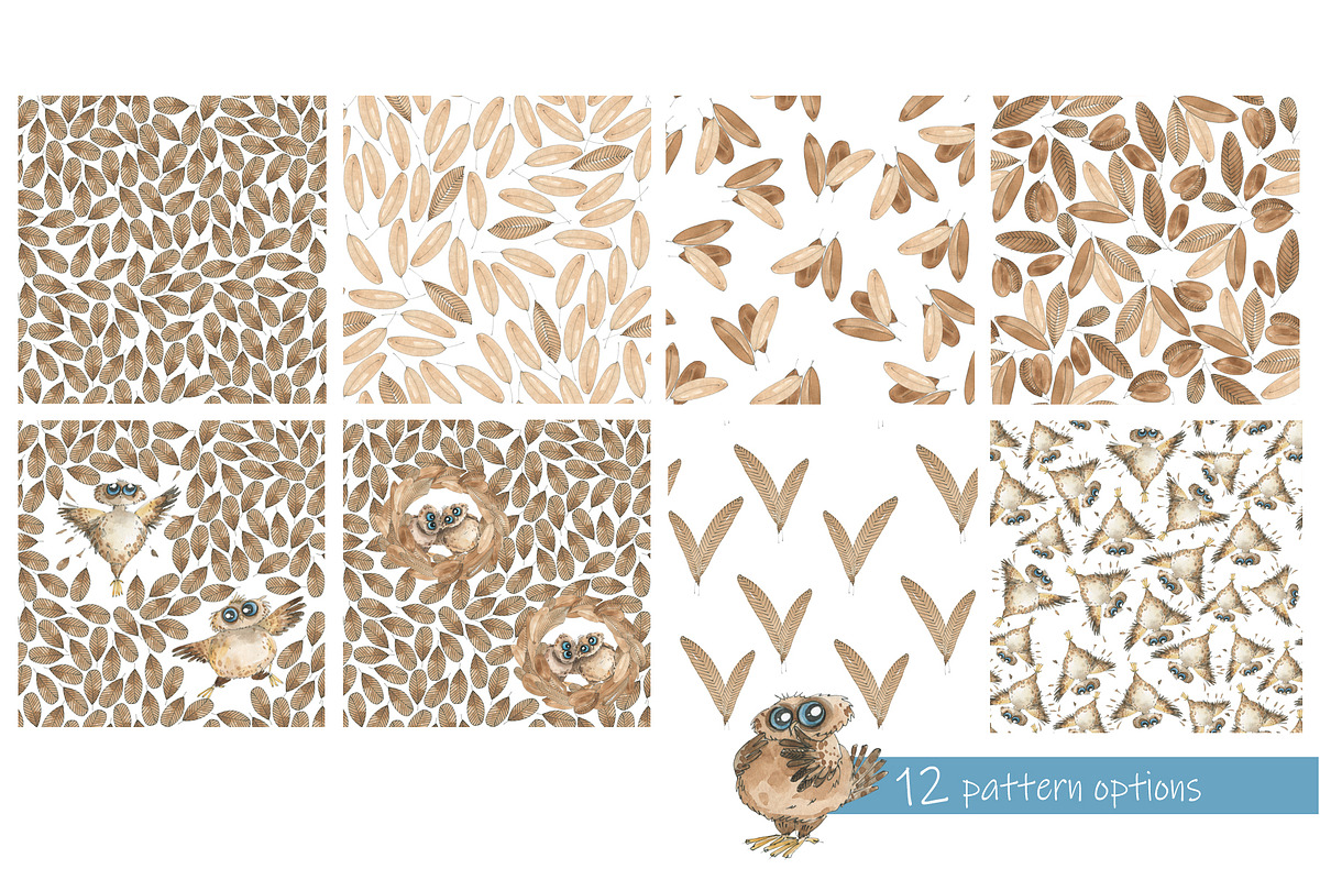 Сute owls. Seamless patterns., a Pattern Graphic by Novikova Lida (Photo 5 of 9)