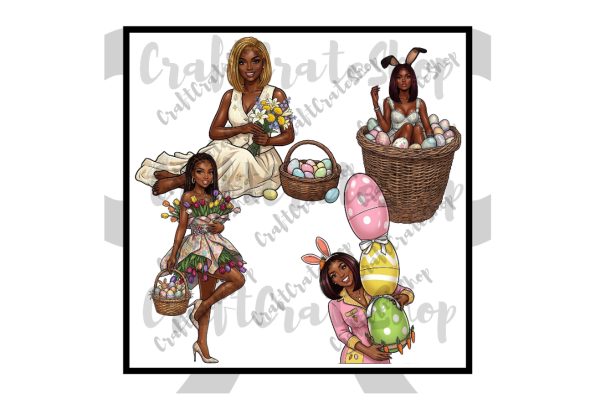Black Woman Easter Clipart Bundle, an Illustration by CraftCrateShop (Photo 2 of 8)