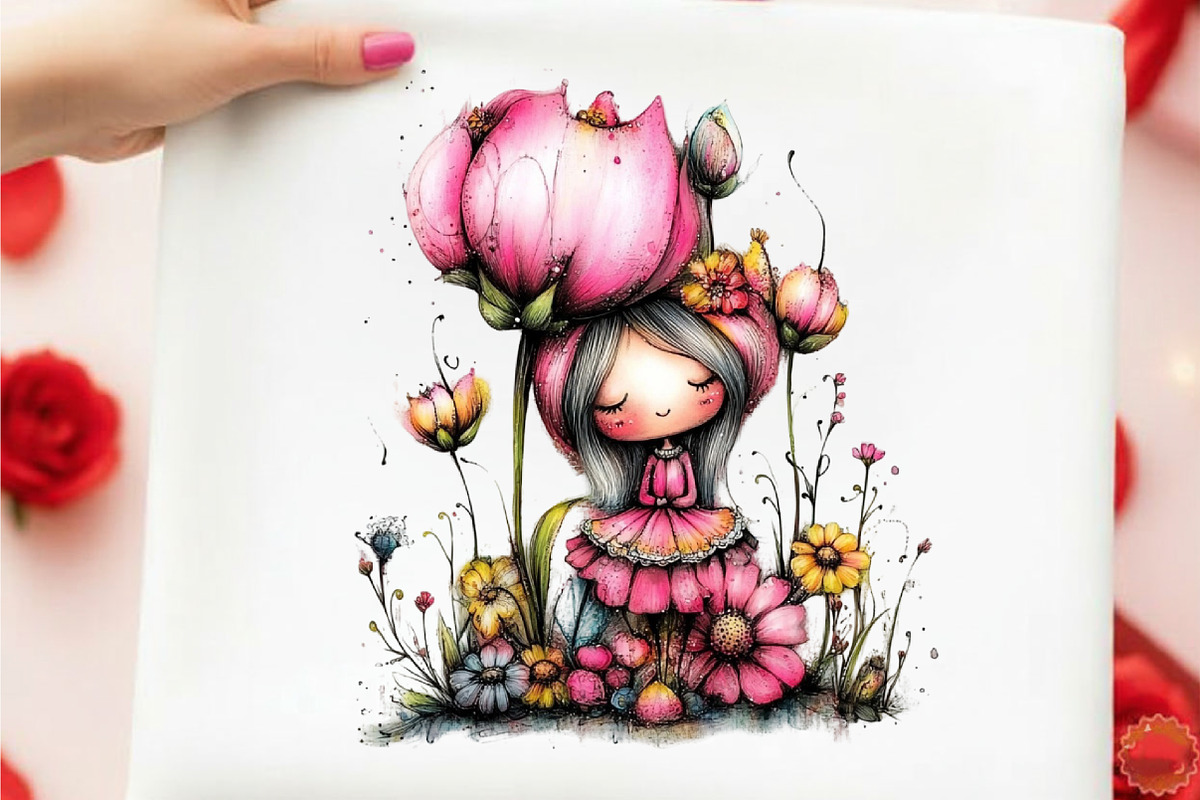Whimsical Girl and Flower Spring Cli, an Illustration by designcity5 (Photo 5 of 5)