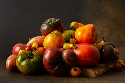 Tomatoes of different varieties, a Food & Drink Photo by Pandateam