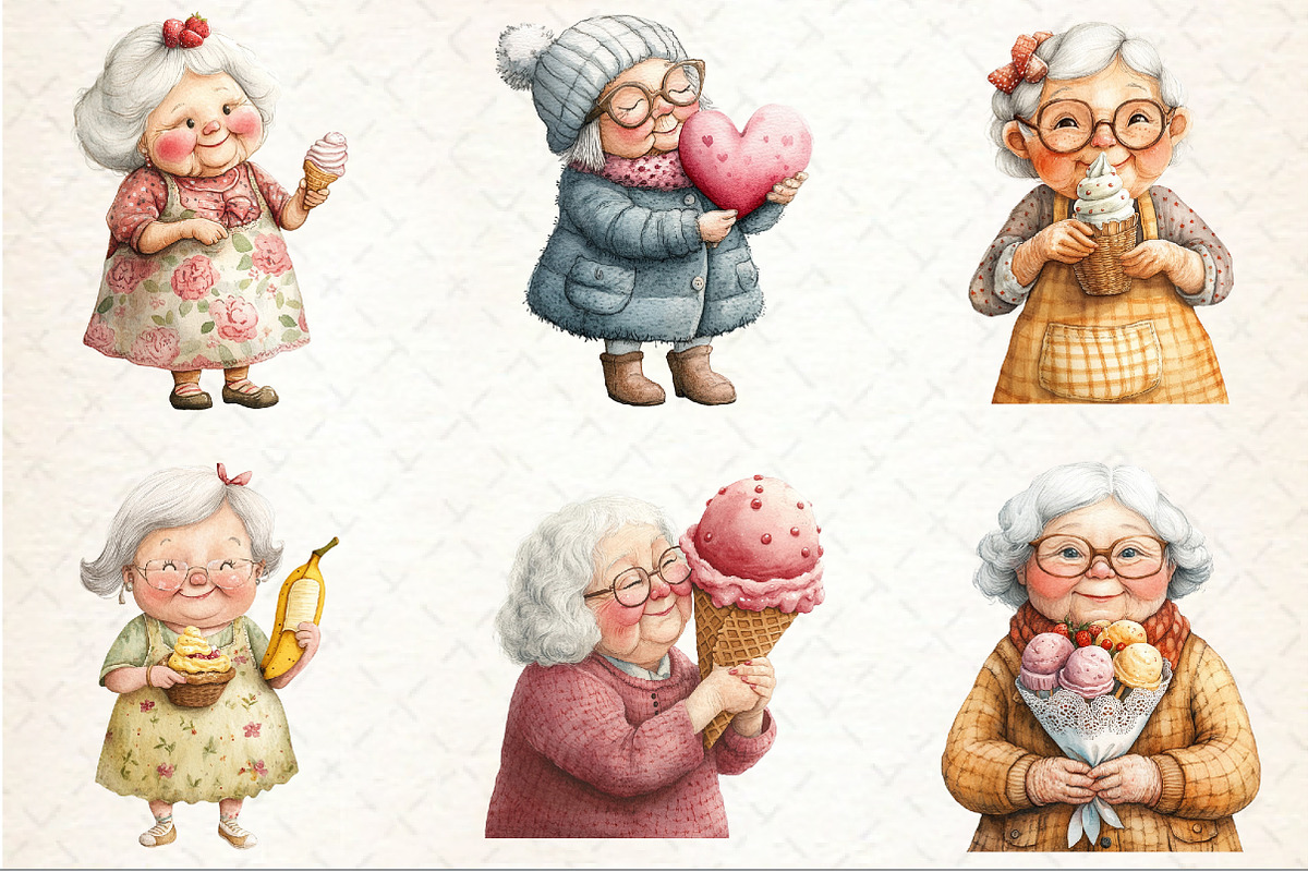 Quirky Grandma Love Ice Cream Clipar, an Illustration by Rose Art (Photo 3 of 7)