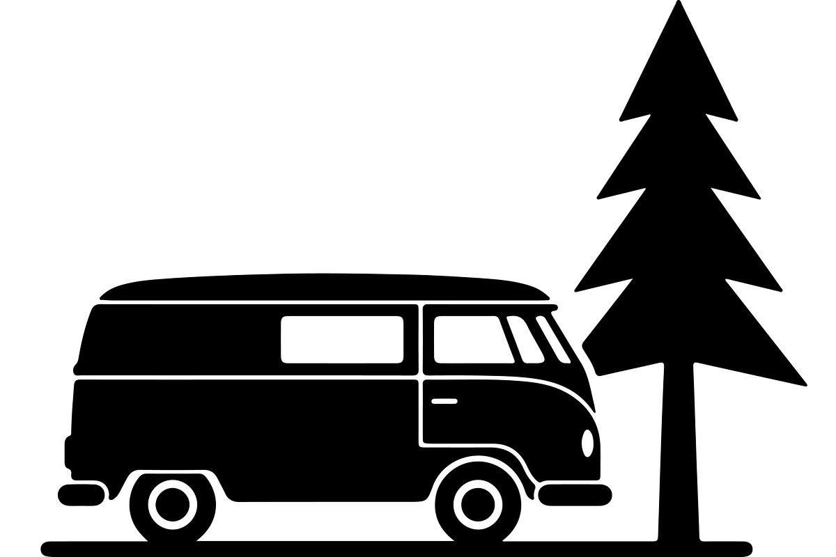 Camper Van and Pine Tree Silhouette, a Transportation Illustration by abu67222 (Photo 2 of 13)