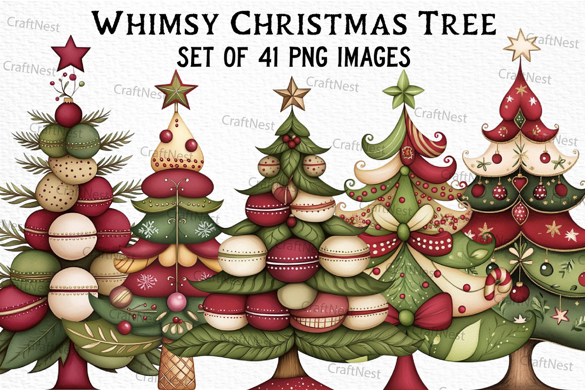 Whimsy Christmas Tree Clipart, an Illustration by Craft Nest (Photo 1 of 6)