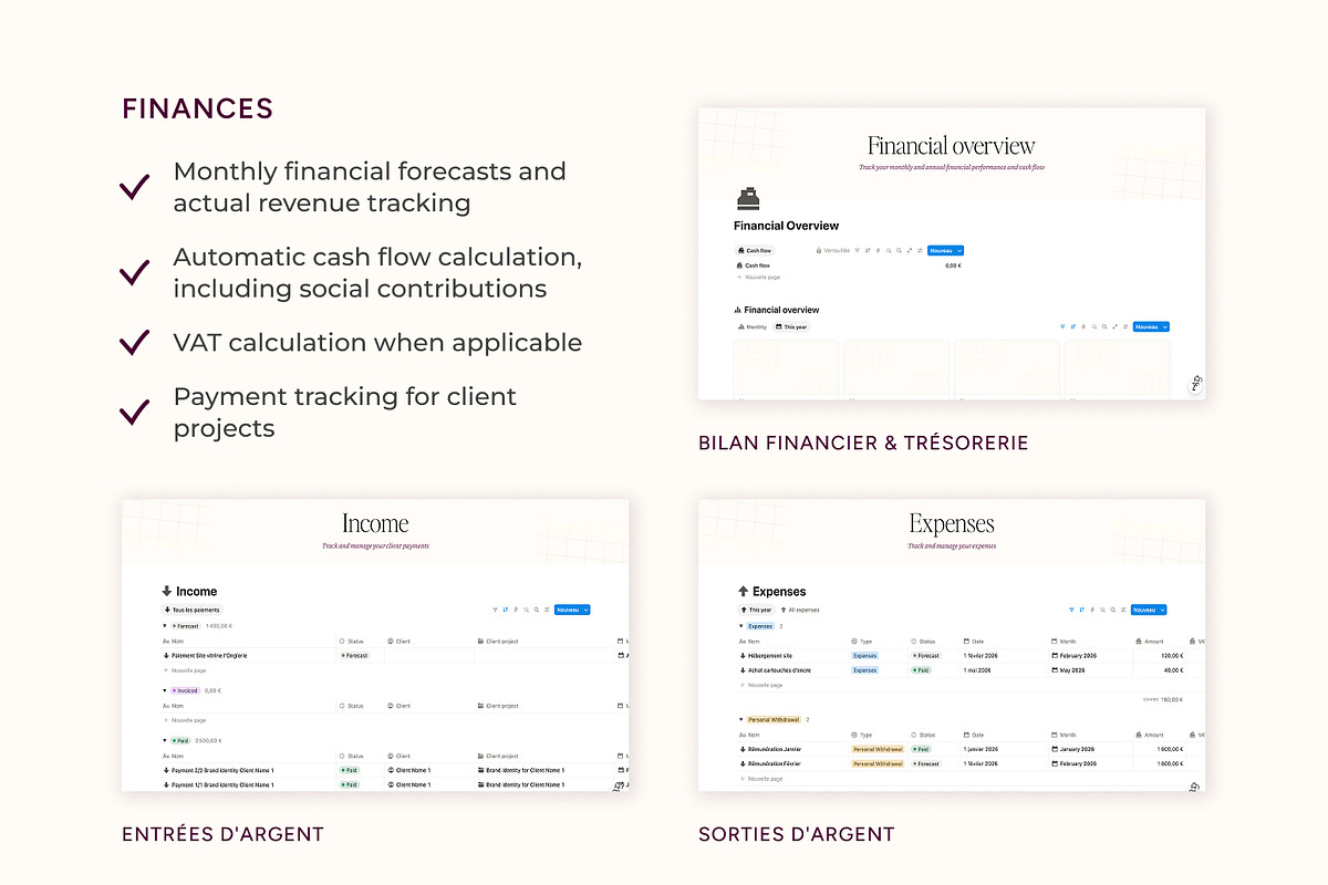 Freelance Business Notion Template, an App Template by MargauxQuercy (Photo 6 of 9)