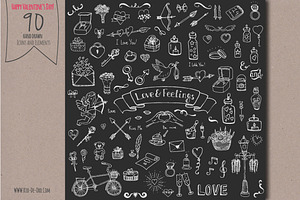 90 Hand Drawn Love Elements&Symbols