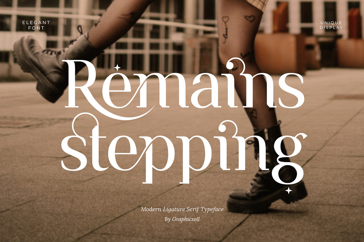 Remains Stepping Ligature Serif Font, a Serif Font by Graphicxell (Photo 1 of 17)
