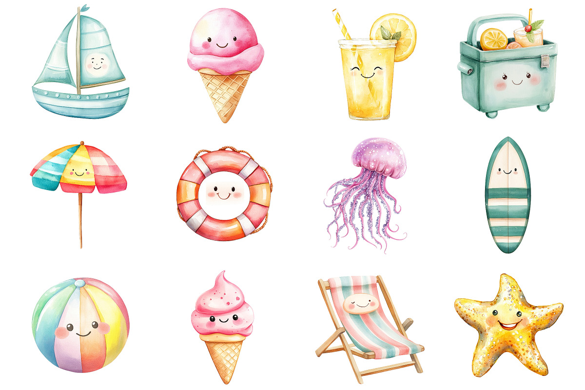 Cute Summer Clipart, a Seasonal Illustration by CitraGraphics (Photo 2 of 7)