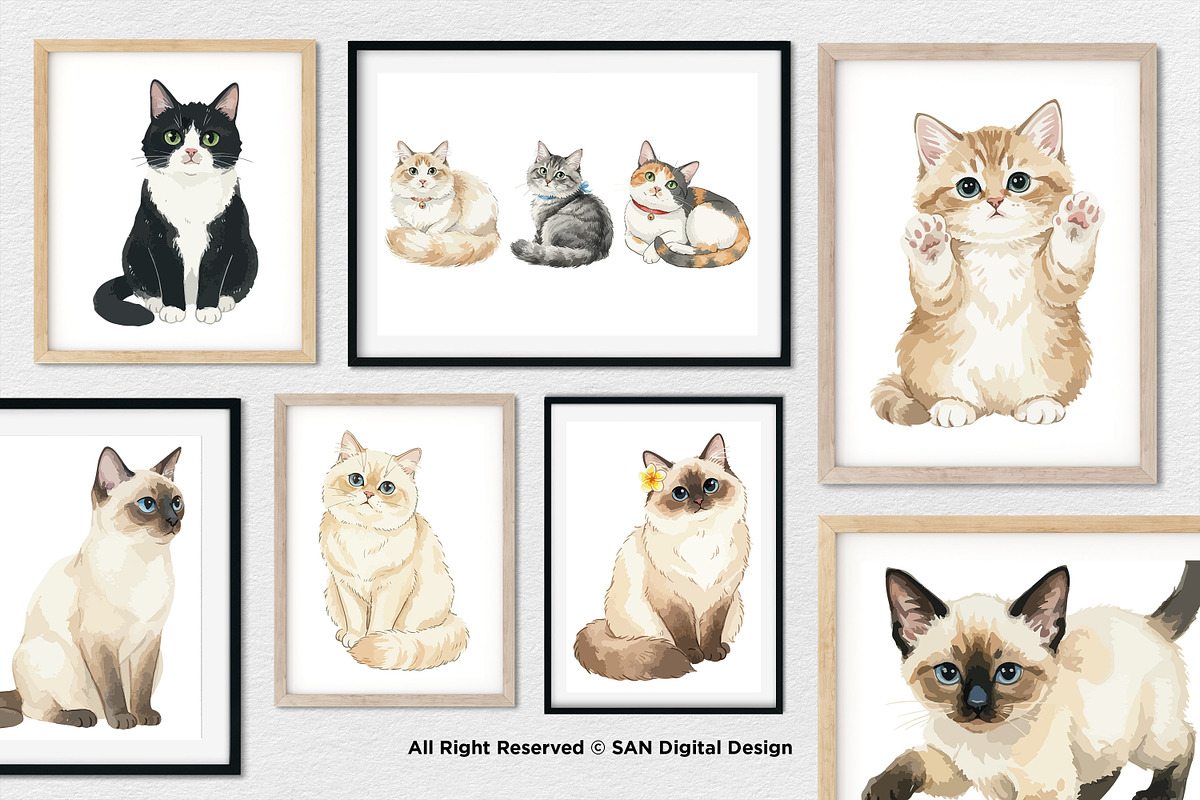15 Bundle Watercolor Lazy Cats Kiten, an Animal Illustration by Morspective (Photo 4 of 8)