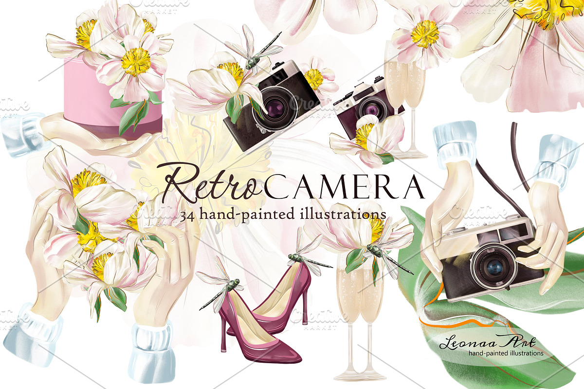 Retro Camera Summer Clip Art, a Seasonal Illustration by Leonaa art (Photo 2 of 9)
