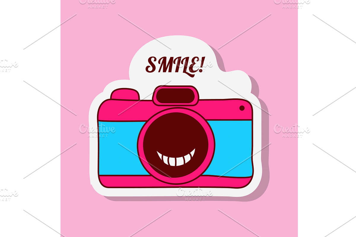 Cute cartoon camera sticker with, an Object Illustration by okskukuruza