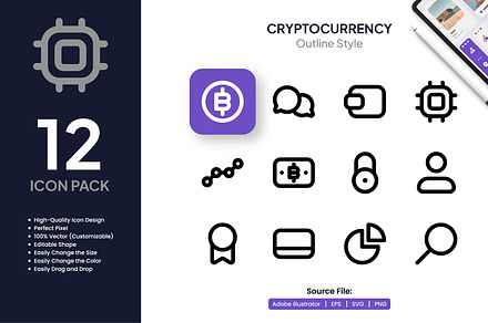Cryptocurrency Outline Icons