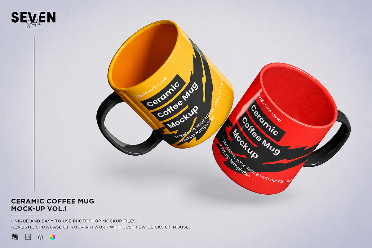 Two Floating Ceramic Mugs Mockup, a Cups & Container Mockup by Se٧enStudio (Photo 1 of 2)