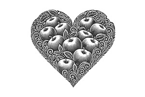 Heart-Shaped Apple and Leaves vector, a Food Illustration by AlexArt