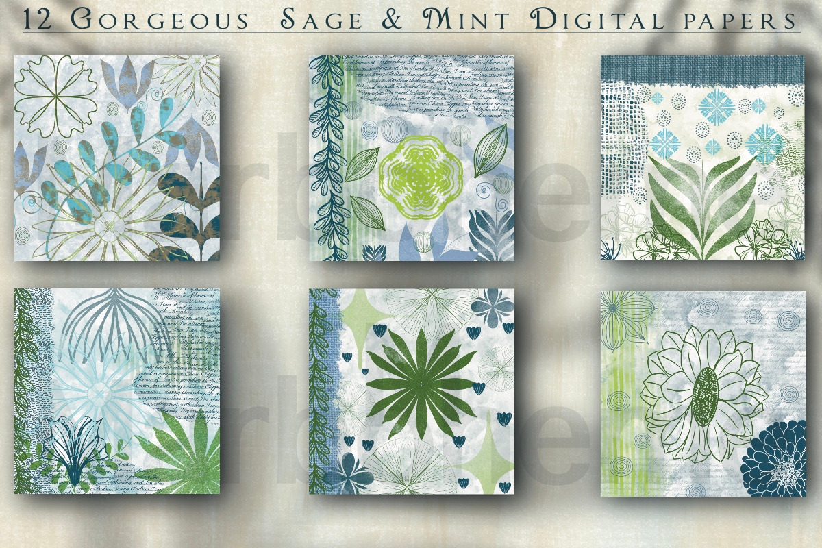 Mint Sage Mixed Media Digital Papers, an Illustration by Luna Y Mar (Photo 2 of 12)