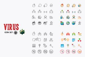 corona covid19 virus icons flat line