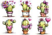 Cactus Valentine's Day Clipart, an Illustration by Pixels.Craft (Thumbnail 2 of 5)