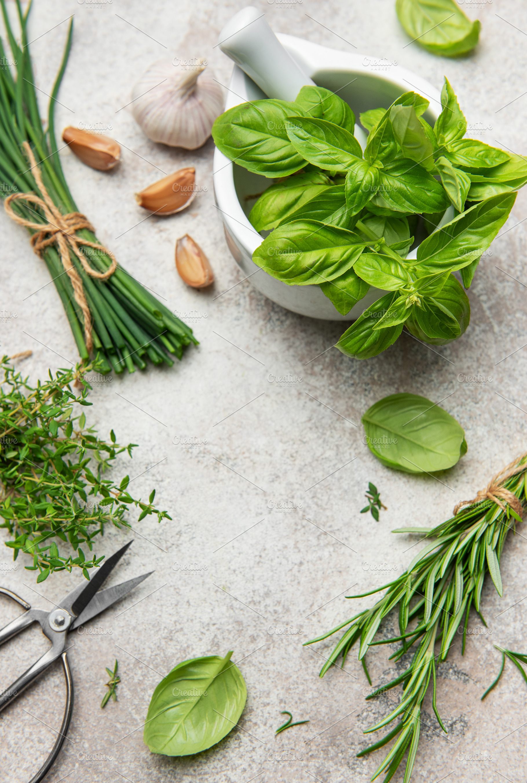 Fresh herbs and spices preparing for healthy cooking, a Food & Drink Photo by Olena Rudo