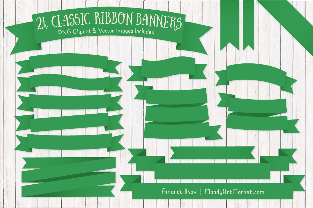 Green Ribbon Banner Clipart, an Illustration by Amanda Ilkov (Photo 1 of 4)