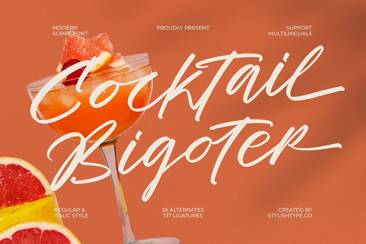 Cocktail Bigoter Modern Script Font, a Script Font by stylishtype.co (Photo 1 of 15)