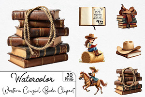 Western Cowgirl Book Clipart, an Illustration by CrexoraLab