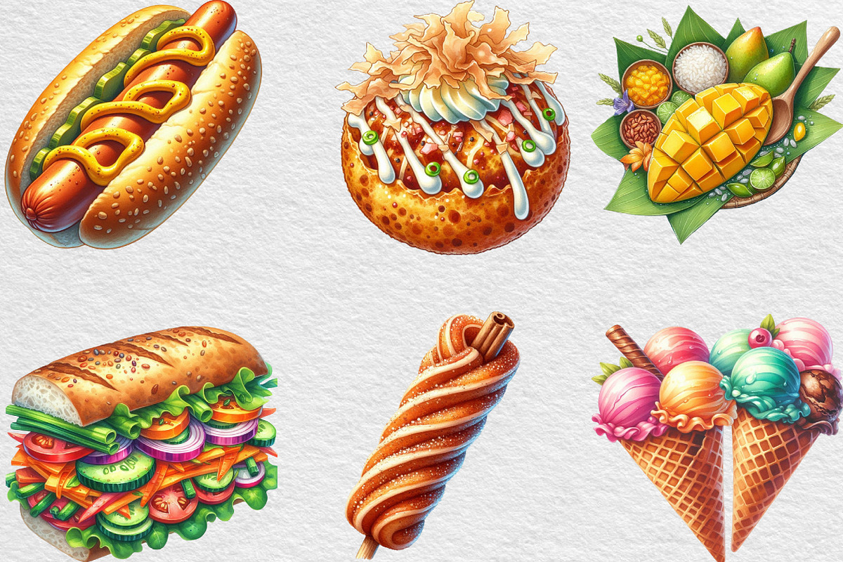 Watercolor Street Food Clipart, an Illustration by Black Bird Studio (Photo 3 of 6)