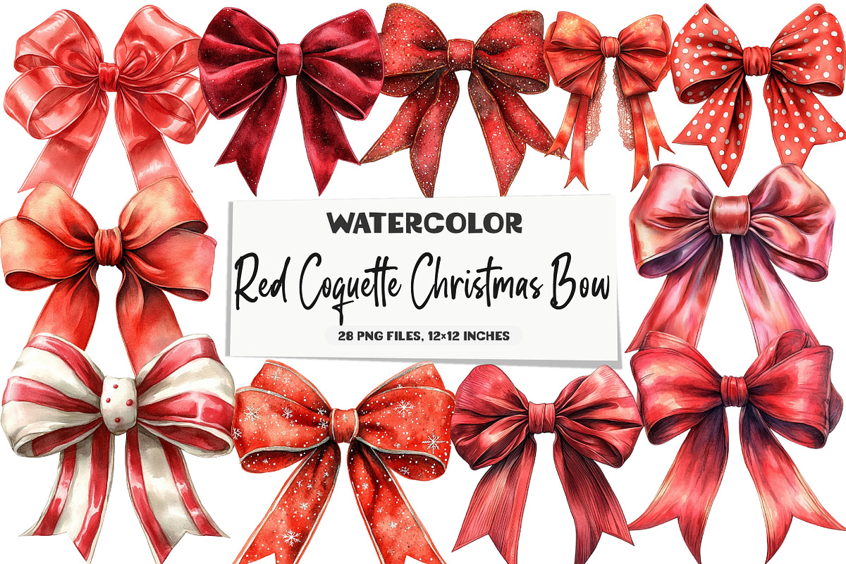 Red Coquette Christmas Bow Clipart, an Illustration by DreamArtGraphic (Photo 1 of 5)