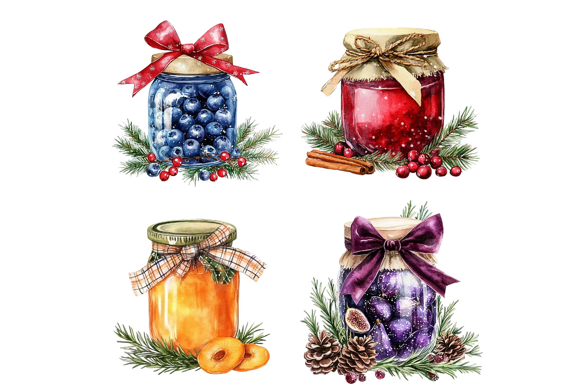 Watercolor Christmas Jams in Jar, a Seasonal Illustration by CitraGraphics (Photo 4 of 5)