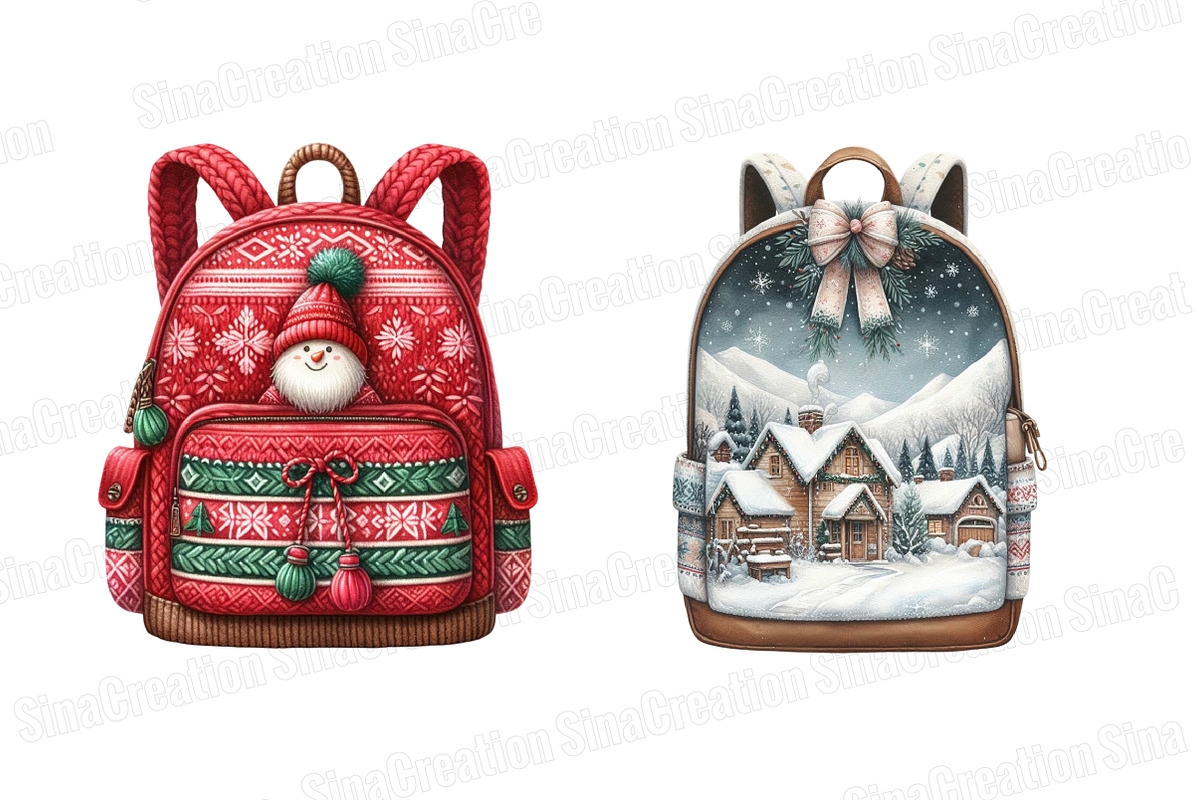 Watercolor Christmas Backpack PNG, an Illustration by SinaCreation (Photo 5 of 7)
