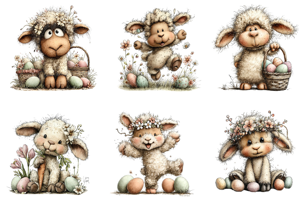 Whimsical Easter Sheep Clipart, an Illustration by Dream Creation (Photo 5 of 6)