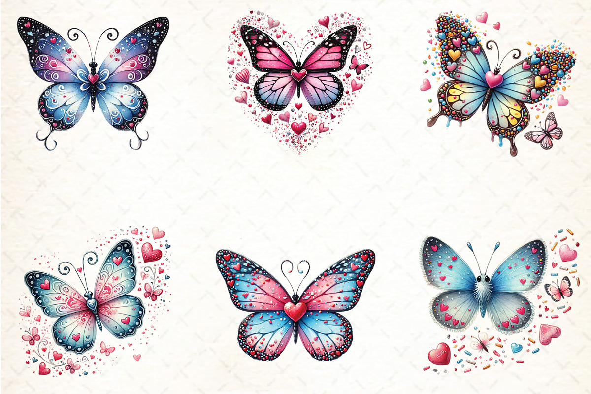 Valentine Butterfly Clipart Bundle, an Illustration by DreamCafeArt (Photo 2 of 4)