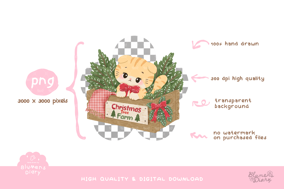 Cat Christmas Tree Farm Clipart, an Animal Illustration by Blumensdiary (Photo 3 of 6)