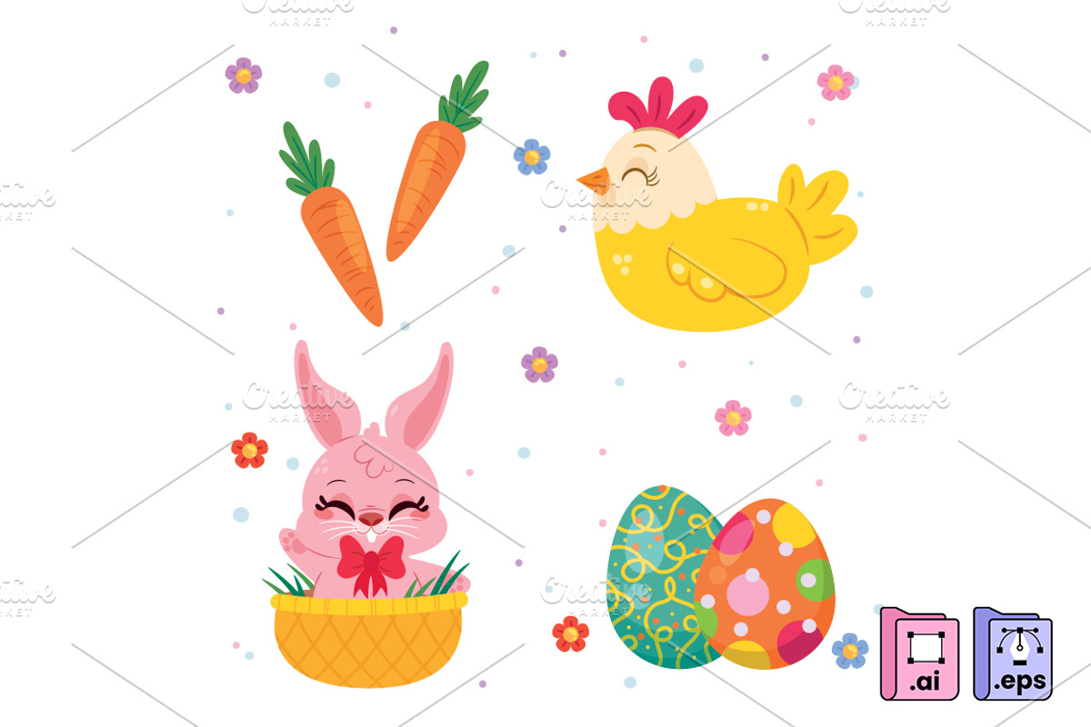 Flat Easter Elements, a Seasonal Illustration by MISS CHATZ (Photo 1 of 3)