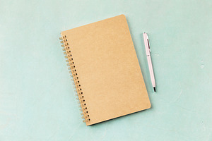 Minimal Spiral Notebook with Pink Pen on Mint Background, a Holiday Photo by Natalia Klenova's Shop