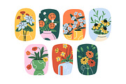 Flowers in vases set + backgrounds, a Decorative Illustration by PaperTrident (Thumbnail 3 of 8)