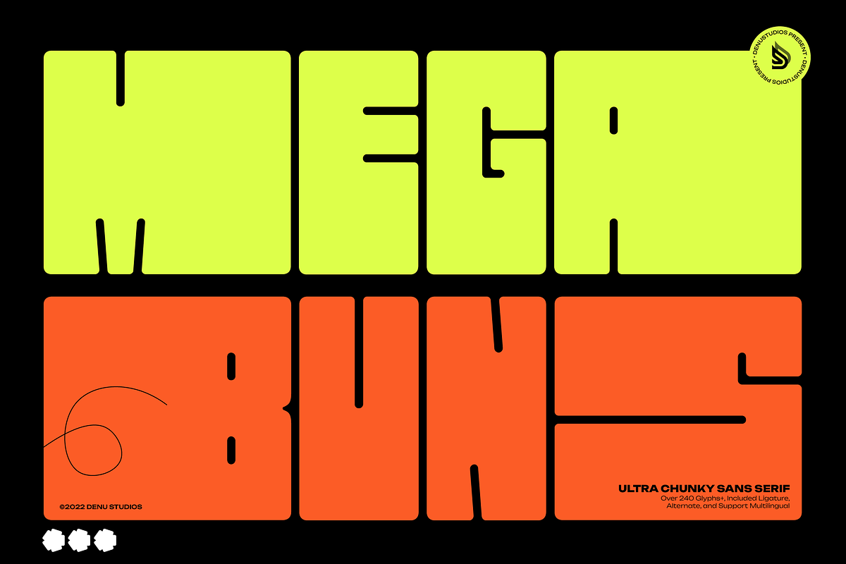Mega Buns | Ultra Chunky Sans, a Sans Serif Font by Denustudios (Photo 1 of 13)