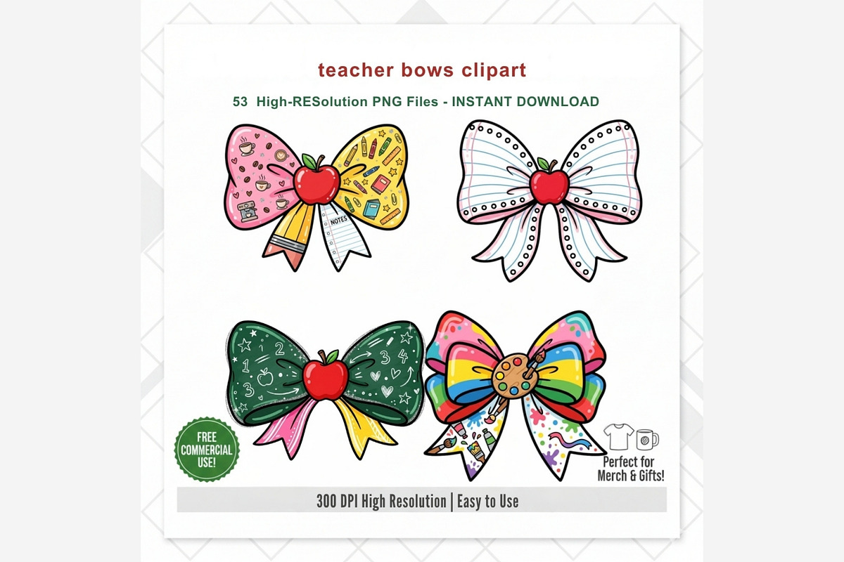 Teacher Bows Clipart Bundle, a Seasonal Illustration by Tanya Kart (Photo 13 of 13)