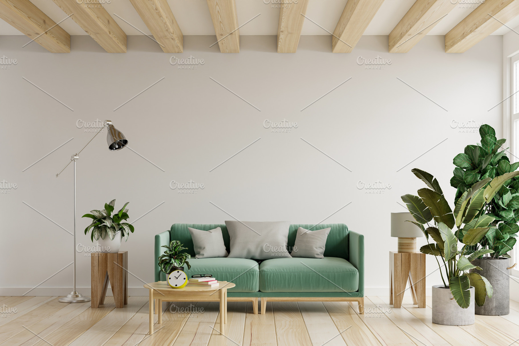 Living room wall mockup., an Architecture Photo by vanitjan