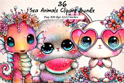 Sea Animals Clipart Bundle, an Illustration by Digital Artistic99 (Thumbnail 1 of 11)
