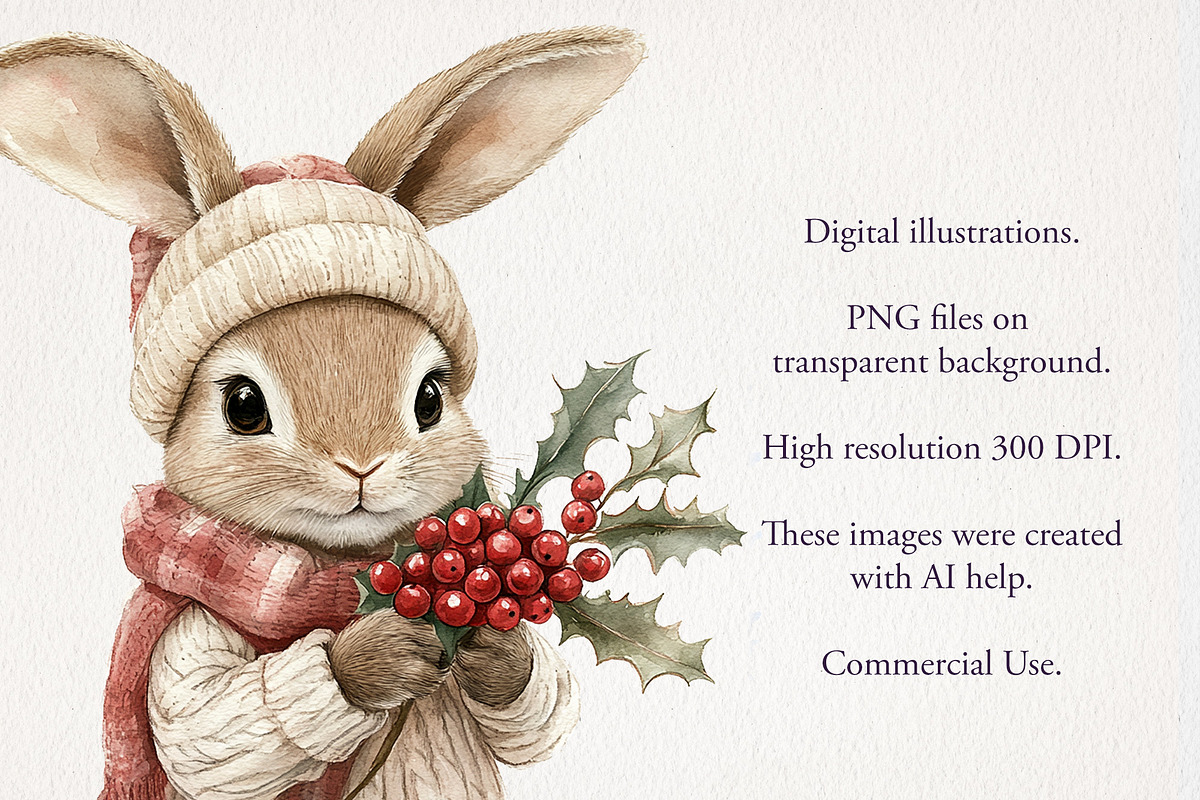 Christmas Hare Clipart 36 PNG, a Seasonal Illustration by EleSArtDesign (Photo 3 of 4)