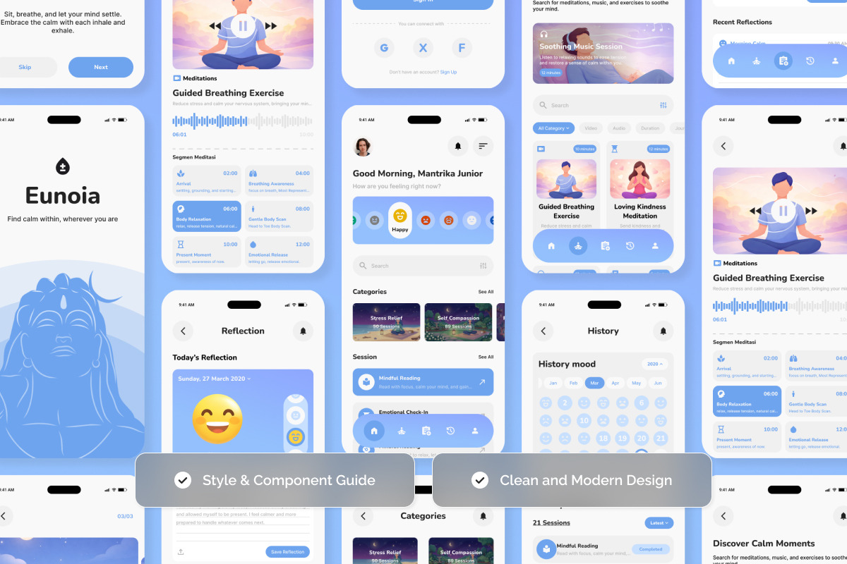 Eunoia - Calm Wellness App UI Kit, an App Template by twinstd (Photo 3 of 5)