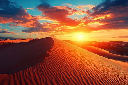 Vibrant sunset illuminating vast des, a Photo by Iftikhar Alam