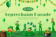 Leprechaun Parade Watercolor, a Seasonal Illustration by CreativeValuation (Thumbnail 1 of 11)