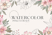 Watercolor Pink Florals & Ink, an Illustration by Michèle Kae (Thumbnail 1 of 10)