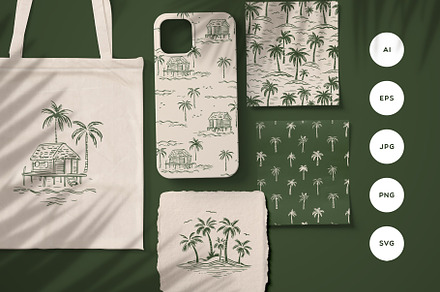 Palm Tree Set: Graphics & Patterns, a Pattern Graphic by Dedraw Studio