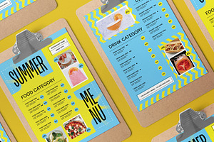 Blue Flat Design Summer Food Menu, a Flyer Template by graphicook