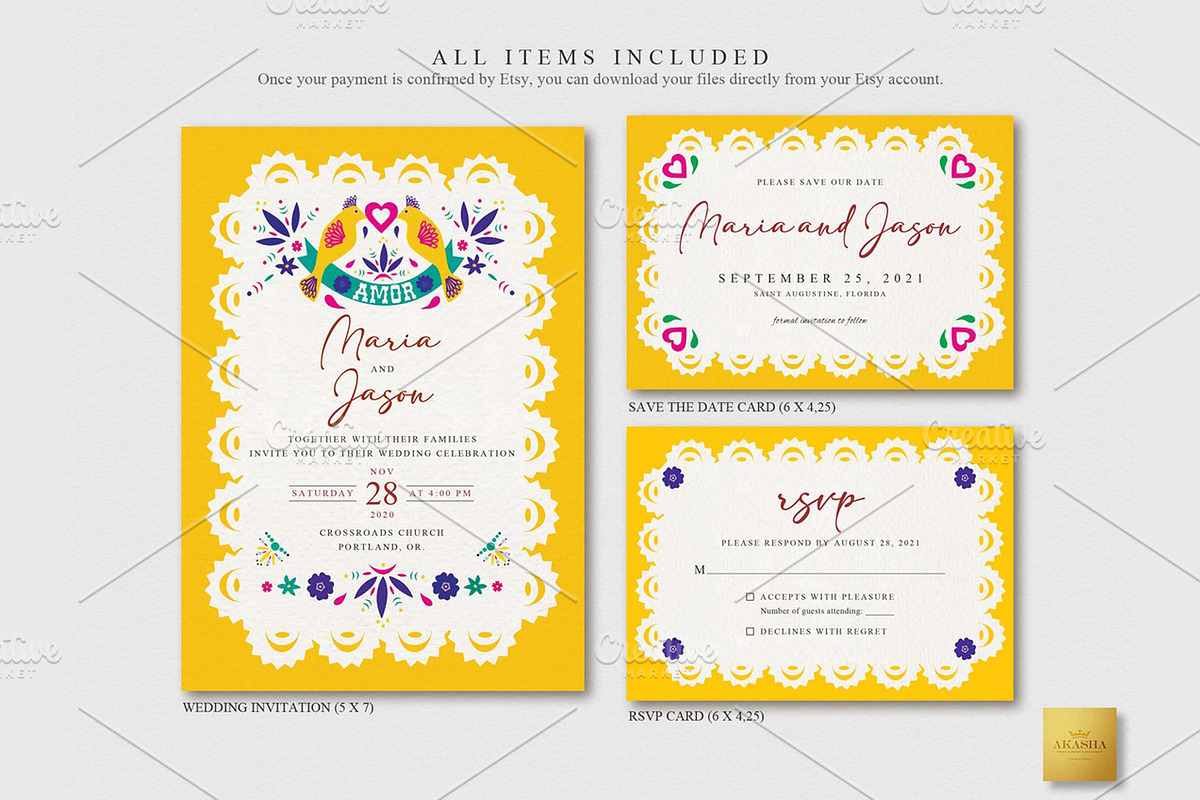 Mexican Wedding Bundle | CANVA, a Stationery Template by Creative Market (Photo 2 of 8)