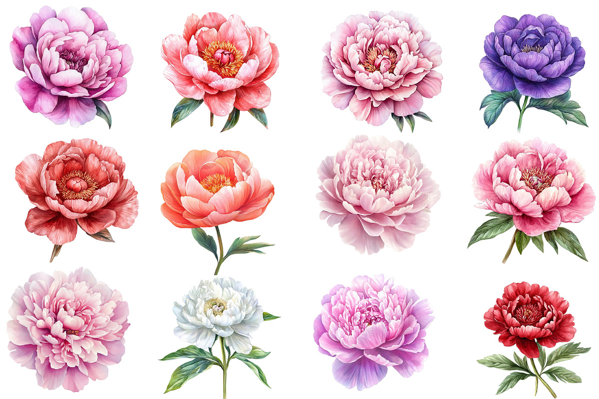 PEONY flower Watercolor clipart, an Illustration by Designworld (Photo 3 of 5)