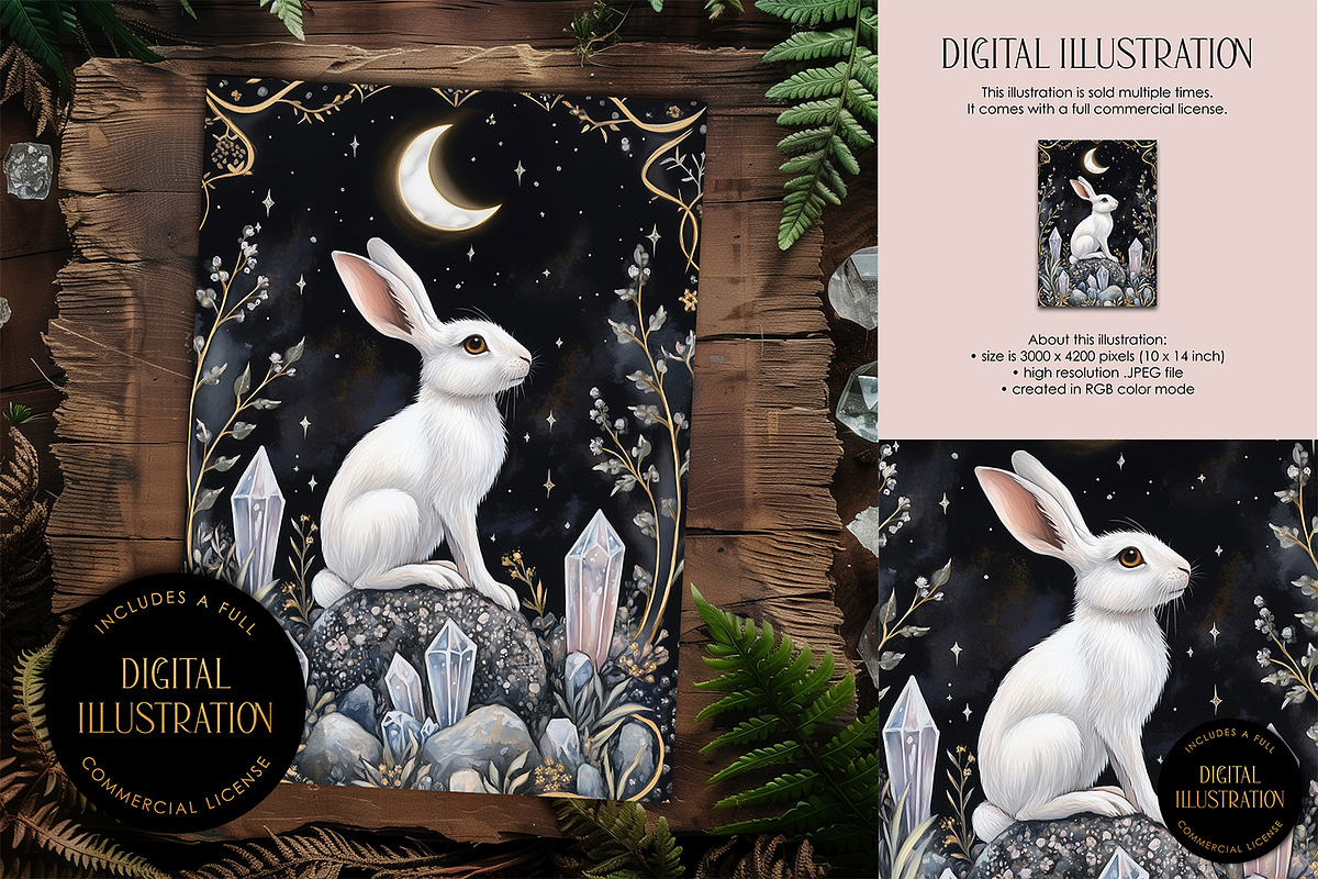 White Crystal Hare Illustration, an Animal Illustration by The Dutch Lady Designs (Photo 1 of 4)